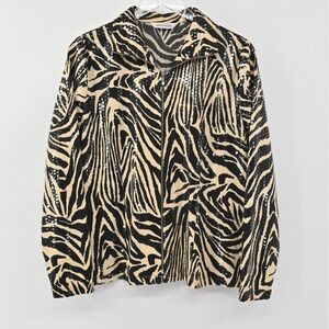 Misook Zebra‎ Print Jacket Womens Size XL Shiny Mob Wife Zip Safari Retro Bold